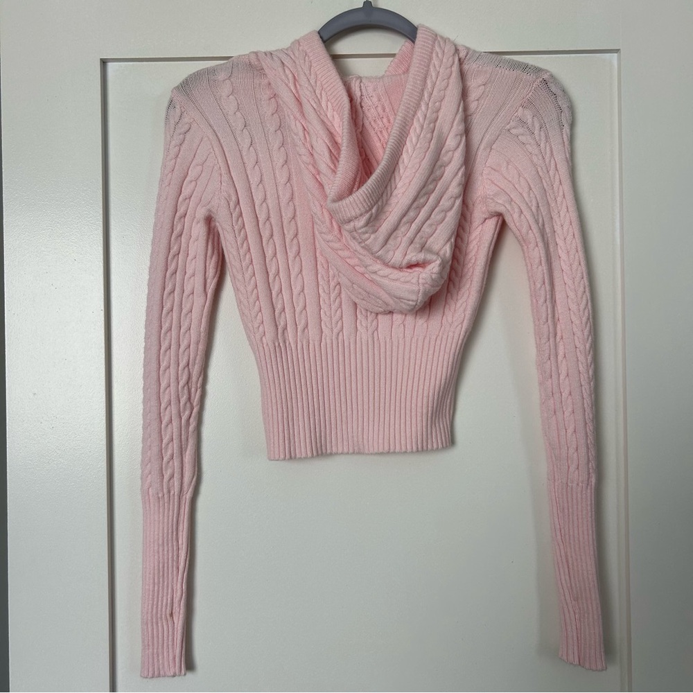 NWT New Frankies Bikinis Aimee Cable Knit Hoodie Rose Quartz Size Medium - Picture 5 of 10